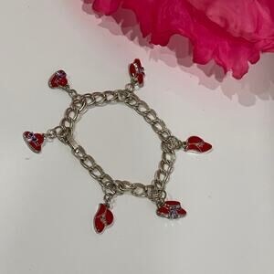 Silver Red Hat Lady Charm Bracelet 6 Charms Vintage